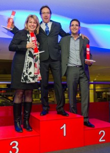 Die Preisträger v.l. Alexandra Novosell (Hasbro), Uwe Weiler (Simba Dickie) undMichael Kehlet (LEGO).